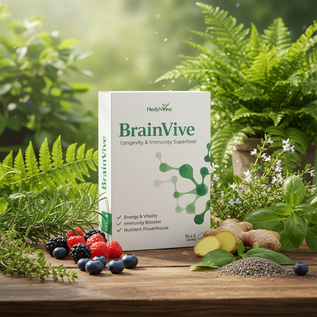 BrainVive with natural herbs background